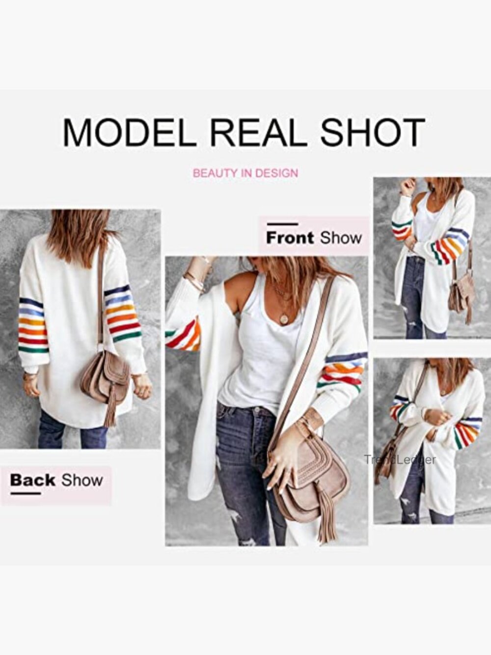 Striped Color Block Open Front Knit Cardigan Long Sleeve Lightweight - Picture 4 of 7